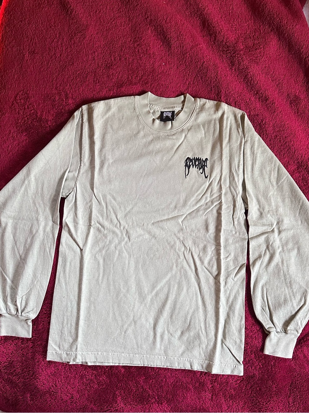 Revenge Long-Sleeve Crewneck Shirt in Light Sage with Arch Logo on Chest